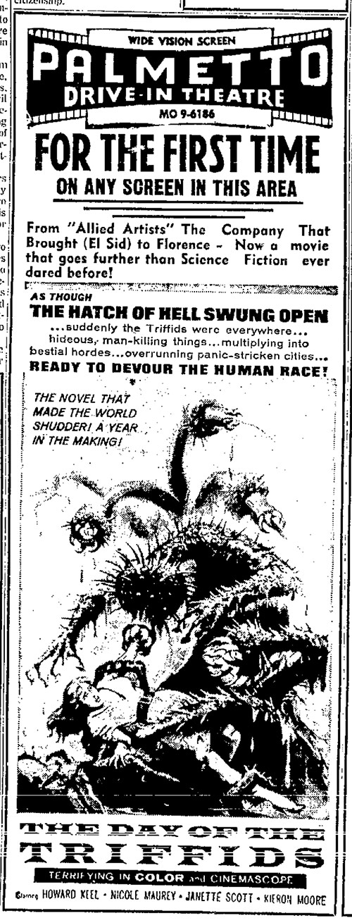 Palmetto Drive-In The Day of the Triffids newspaper ad